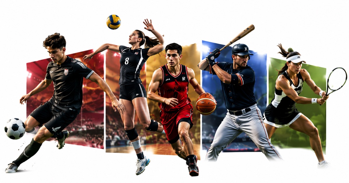 Deportistas de fútbol, voleibol, basquetbol, béisbol y tenis